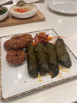 Falafels and stuffed grape leaves- they were cooked and soooo delicious!  at Aleppo's Kitchen in Anaheim