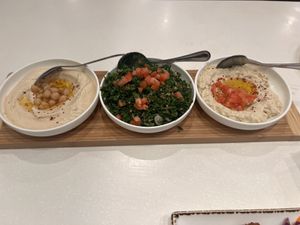 Amazing humus, tobbouleh, and baba ghanoush   at Aleppo's Kitchen in Anaheim