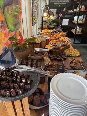 A variety of sweets and cakes all with healthy ingredients and plant-based   at YUCAFÉ in Sao Paulo
