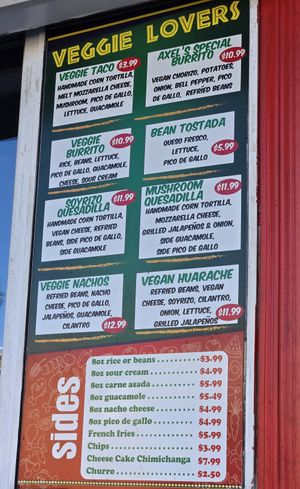 Veggie menu at Sara's Mexican Food in San Diego