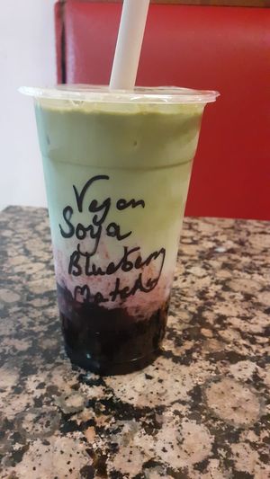 Vegan soya blueberry matcha with tapioca bubble tea at Bubble Cha in Newcastle Upon Tyne