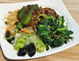 kuey teow bee hoon mee with dishes, good at Evergreen Vegetarian Cuisine - 長生素  in Central Singapore