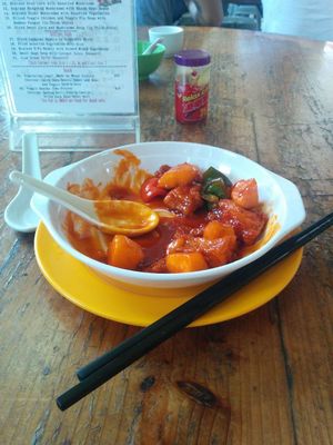 Ribs in sour and sweet sauce at Ten Thousand Buddhas Monastery Vegetarian Canteen in New Territories