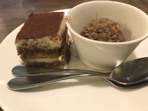 Tofu tiramisu and buckwheat flour Halva at Gopinatha in Tokyo