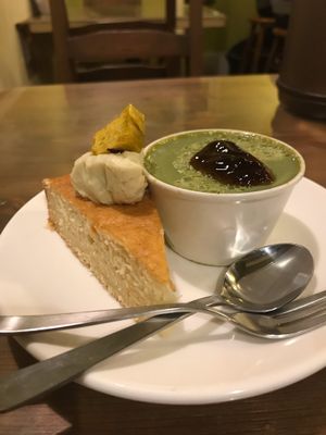 Sweet potato cake and matcha pudding  at Gopinatha in Tokyo