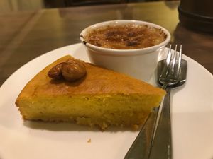 Pumpkin cake and creme brulee at Gopinatha in Tokyo