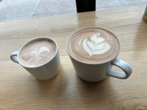Hot cocoa and mocha with oat milk - delicious!   at Dick Taylor Craft Chocolate in Eureka