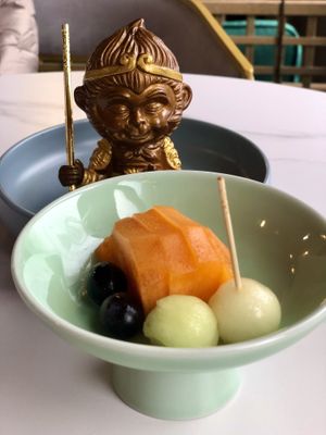 Fruit salad (complementary)  at NiHao Teahouse in Newcastle Upon Tyne