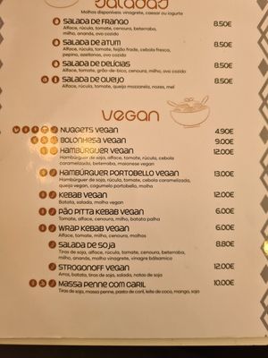 Updated prices on the Vegan menu as of 29/10/24 at Arte e Tempero in Tabua