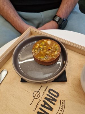 Tasty but tiny and overpriced caramel tart at Koffie Onan in Leuven