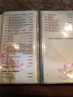 Menu (01/19) at Tu Hanh in Da Lat