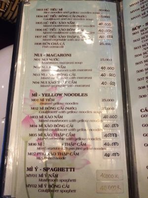 Menu (01/19) at Tu Hanh in Da Lat