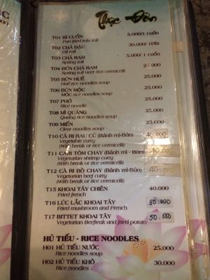 Menu (01/19) at Tu Hanh in Da Lat
