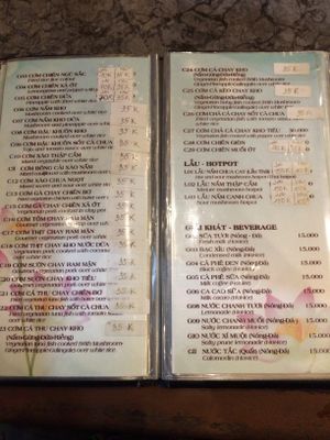 Menu (01/19) at Tu Hanh in Da Lat