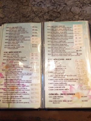 Menu (01/19) at Tu Hanh in Da Lat