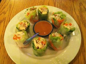 Salad rolls with tofu, comes with peanut sauce! at Vege Thai in Portland
