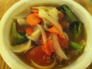 Small tom yum with vegetables at Vege Thai in Portland