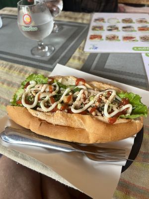 Larb sandwich   at Veggie's in Vang Vieng