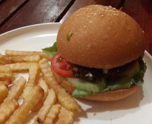 Vegan Burger at Veggie's in Vang Vieng