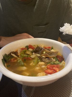 Tom yum soup   at Veggie's in Vang Vieng