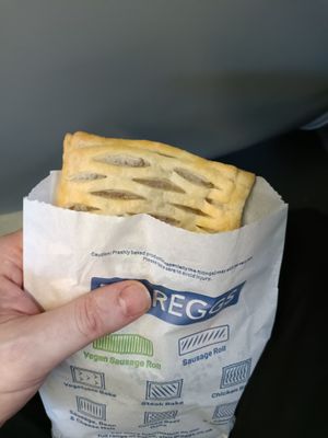 Vegan lattice at Greggs - St Pancras Station in North West London