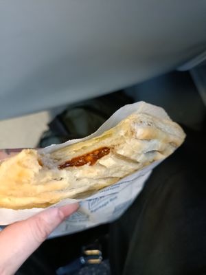 Vegan lattice cross section at Greggs - St Pancras Station in North West London