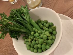 Side of broccoli and peas  at Thyme in West London