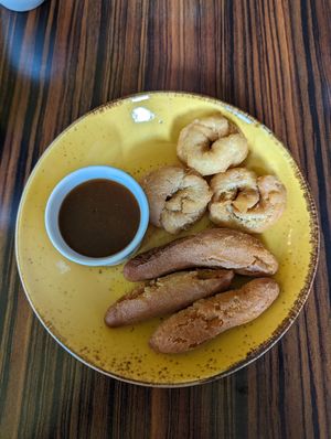 Dumplings and Festival Small plate with Vegan gravy at St Mary's Kitchen in Bristol