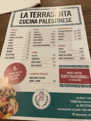 Menu  at La Terrasanta in Turin
