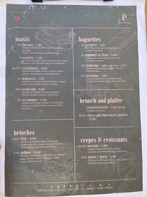 Brunch menu   at Essència Brunch & Lunch in Menorca