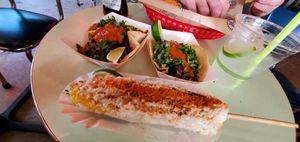 Two eggplant tacos and vegan elote! at Habana Outpost in New Orleans