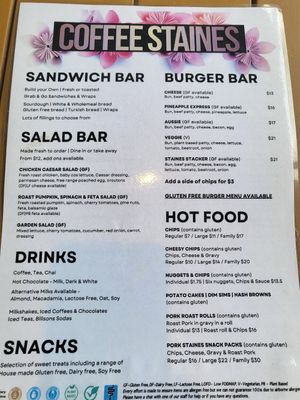 Menu Oct 2023 at Coffee Staines in Beechworth