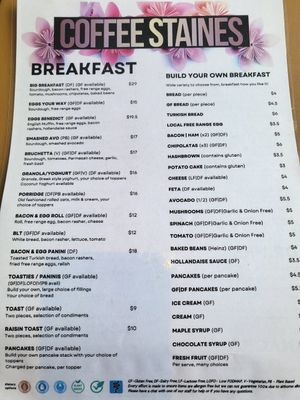 Menu Oct 2023 at Coffee Staines in Beechworth