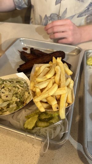 Seitan ribs, coleslaw and fries  at Ore Nell's Barbecue - North in Biddeford