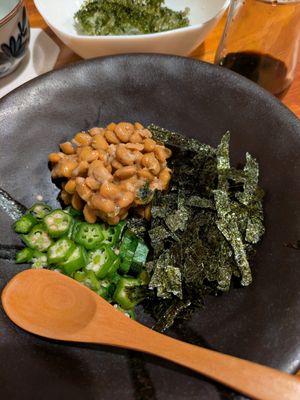 Okra and natto - okay at Hokusai in Fukuoka
