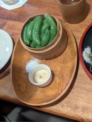 Steamed snap peas at Hokusai in Fukuoka