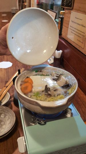 Mushroom tofu hot pot at Hokusai in Fukuoka