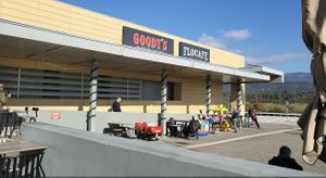 View from outside sittingg  at Goody's Burger House in Evinochori