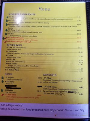 Anything with a leaf icon is Vegan at Tibetan Kitchen in New Haven