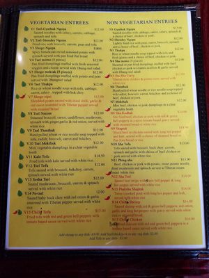 Anything with a leaf icon is Vegan at Tibetan Kitchen in New Haven