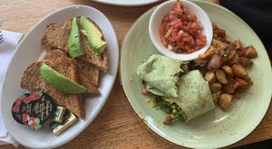 Vegan egg wrap, home fries, avocado toast  at Busboys and Poets - Shirlington in Arlington
