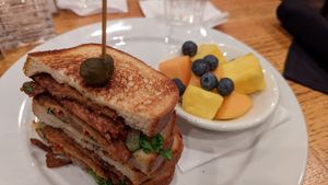 Tempeh Panino --
Tempeh, sauteed onion, arugula, vegan harissa, roasted red pepper, French loaf at Busboys and Poets - Shirlington in Arlington