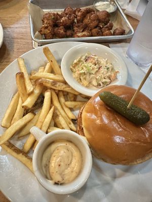 Vegan chicken burger with all toppings on the side   at Busboys and Poets - Shirlington in Arlington