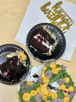Chocolate Bourbon cake with cherry filling. Just look at those layers!! 🍒🤎🎂   at Ruthie Roux Bakery - Pop Up in Dayton