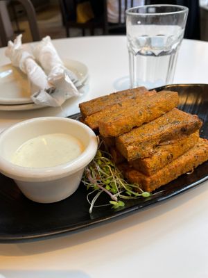 Chickpea Fries - are a must order! at Peacefood Cafe - Downtown in New York City