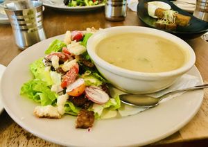 Delicious half salad and soup. So good! at Peacefood Cafe - Downtown in New York City
