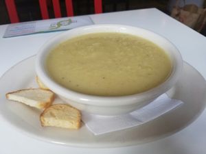 broccoli cauliflower soup at Peacefood Cafe - Downtown in New York City