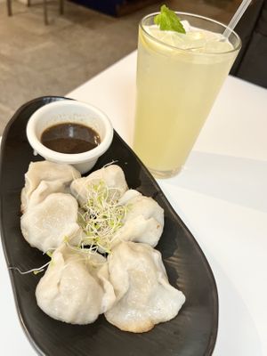 Shanghai dumplings and gingerade   at Peacefood Cafe - Downtown in New York City