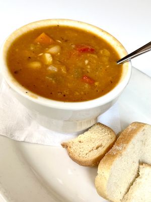 Soup of the day- white bean   at Peacefood Cafe - Downtown in New York City