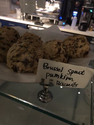 Brussel sprout pumpkin biscuits   at Peacefood Cafe - Downtown in New York City